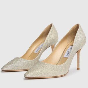 Jimmy Choo Romy 85mm Platinum Ice Glittered Pumps Heels Size 37.5 / 7.5